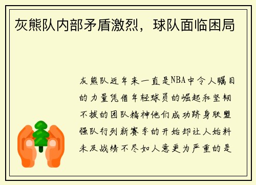 灰熊队内部矛盾激烈，球队面临困局